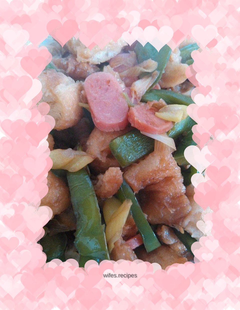 Fried fried dough sticks with green pepper and ham