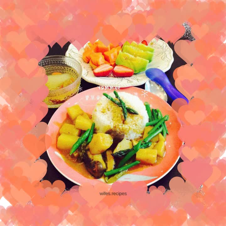 Breakfast vegetarian curry and potato rice