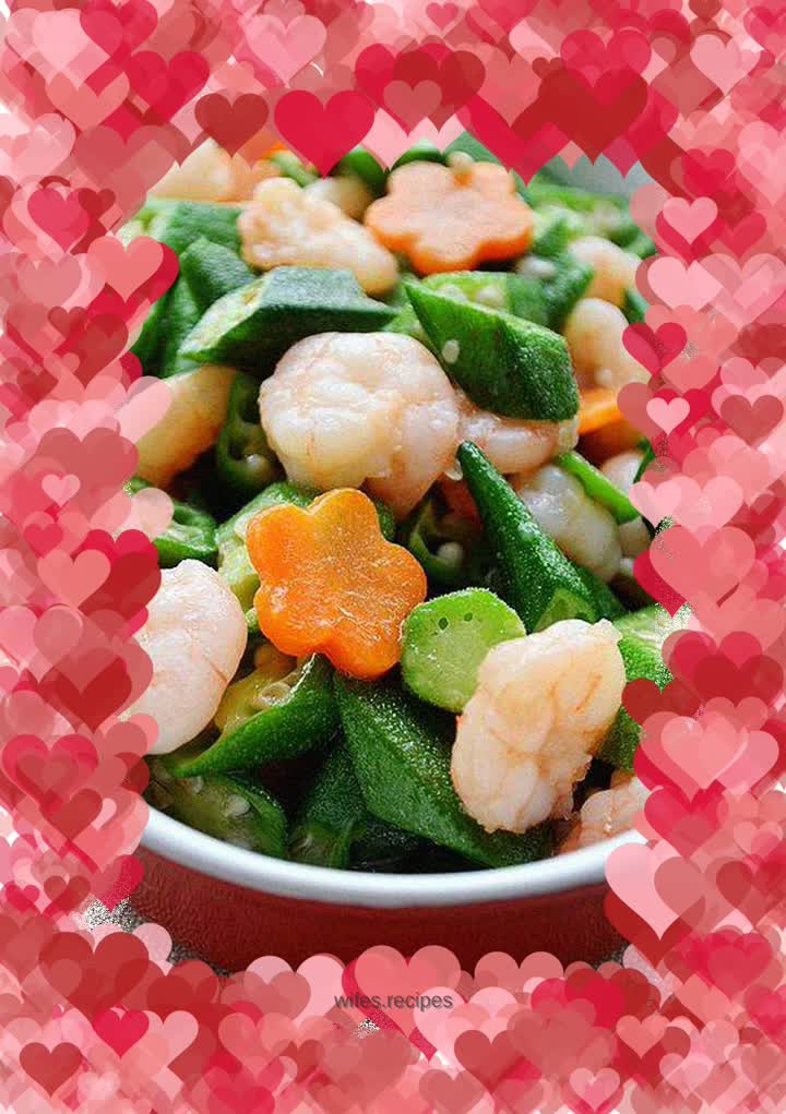 Stir-fried shrimps with okra