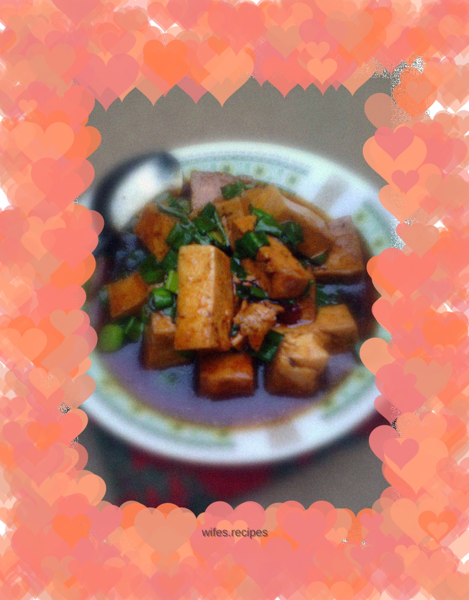 Braised tofu with onion leaves