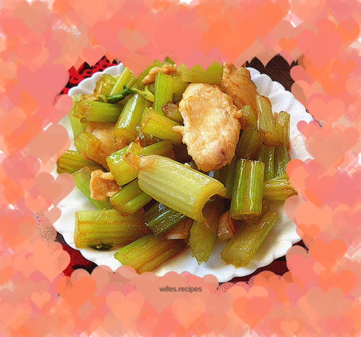 Quick stir-fry - fried chicken breast with celery