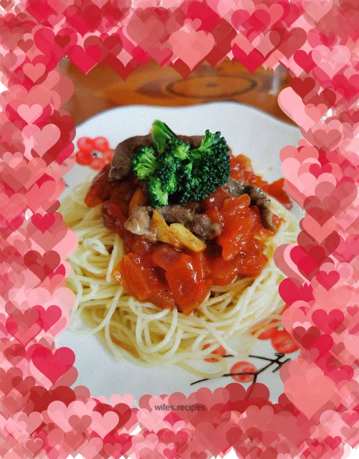 Black Pepper Beef Fillet Braised Tomato Spaghetti