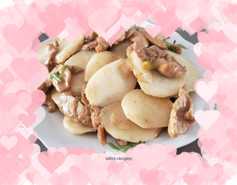 Fried pork slices with yam