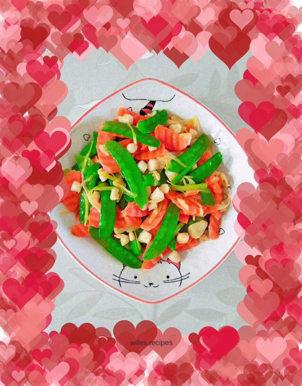 Scallops, snow peas and carrots