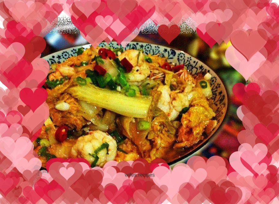 Braised prawns with baby cabbage and red oil