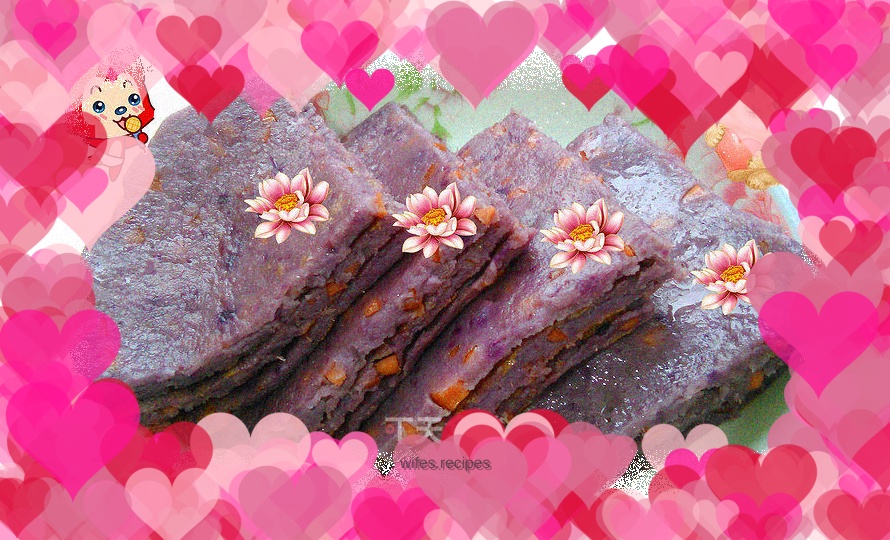Purple sweet potato, egg and ham pancakes
