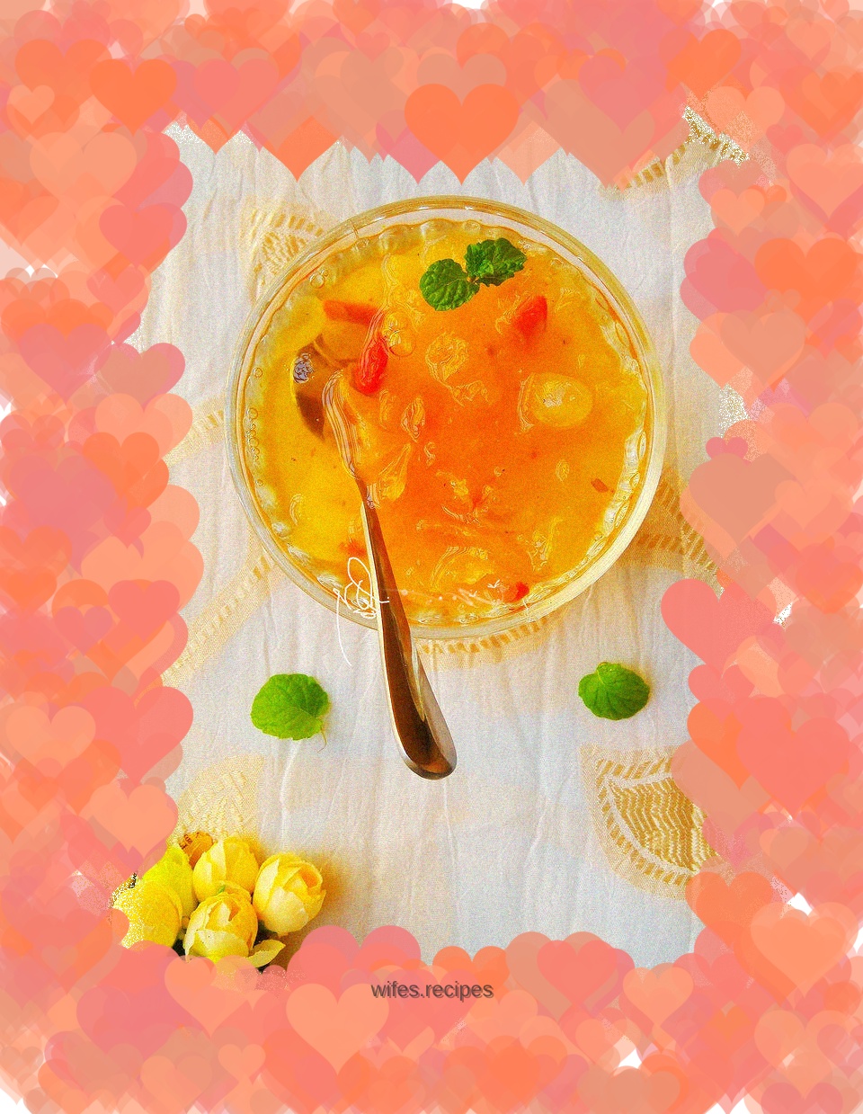 Peach gum, saponin, rice and white fungus soup