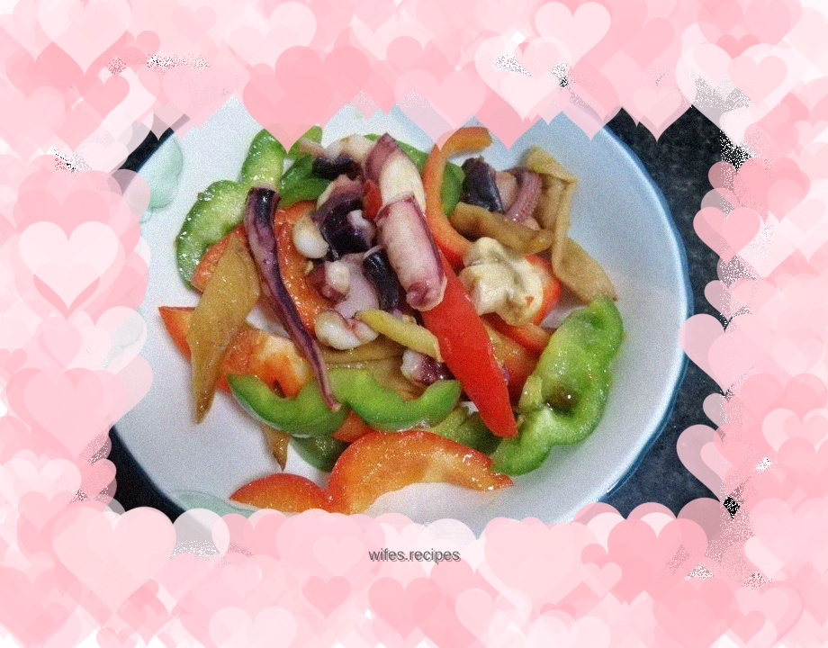 Stir-fried octopus feet with colorful peppers