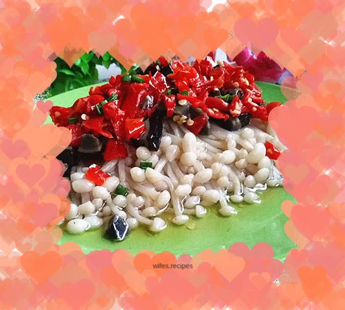 Preserved egg, chopped pepper and mixed with golden needles