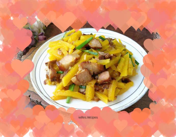 Stir-fried braised pork with shredded pumpkin