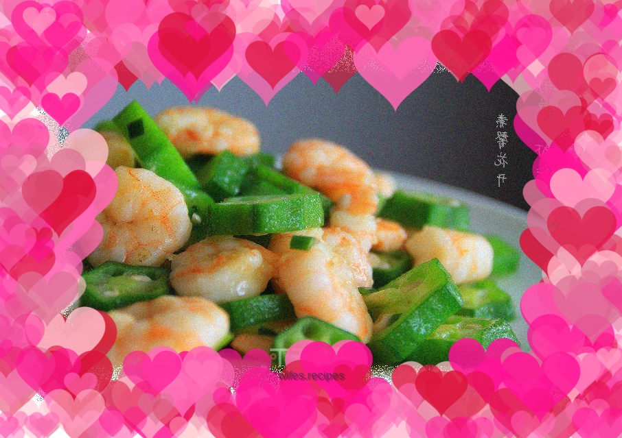 Stir-fried shrimps with okra