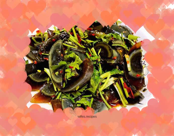 Preserved egg mixed with coriander