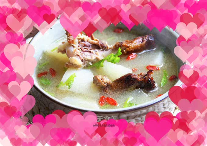 [Duck stand with radish soup]: Make the milky white thick soup in two steps