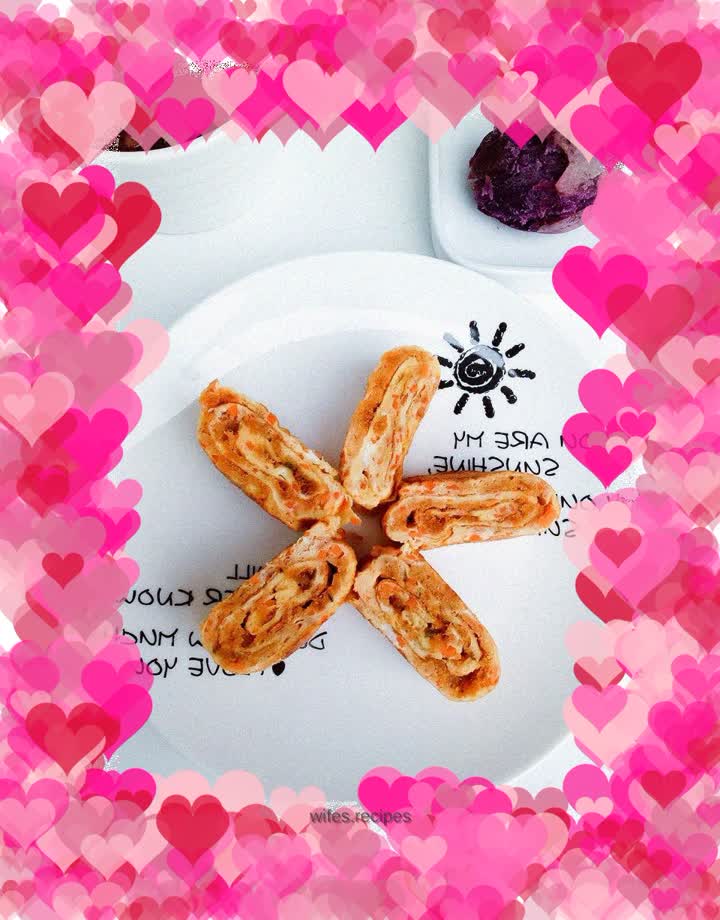 Carrot, egg and meat floss rolls