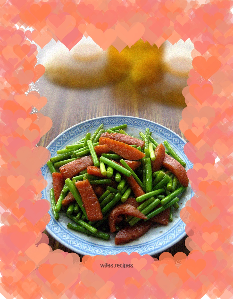 Stir-fried sausage with garlic sprouts