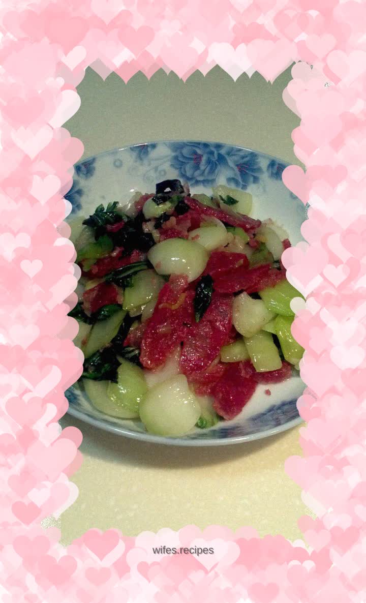 Stir-fried rapeseed with sausage