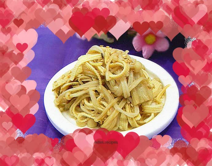 Bean skin mixed with enoki mushrooms