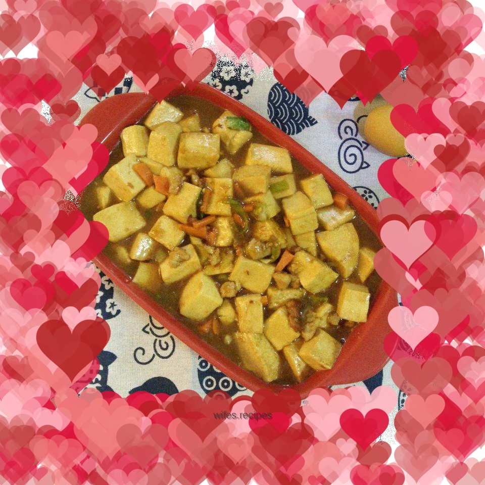 Braised tender tofu with minced meat