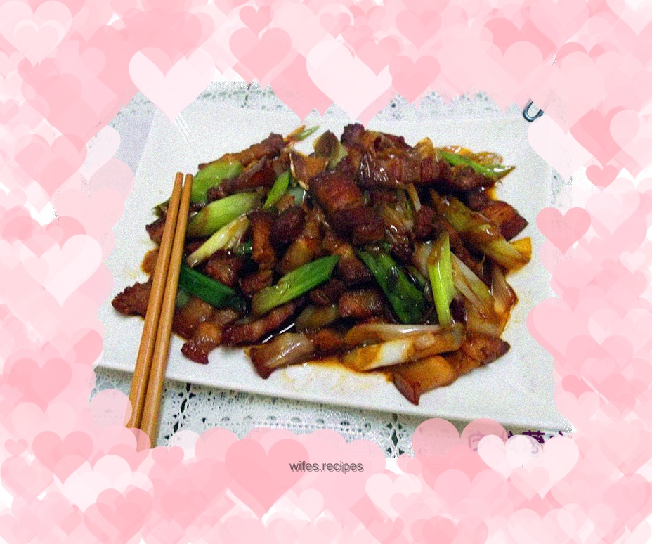 Home-cooked meal----fried pork with green onions