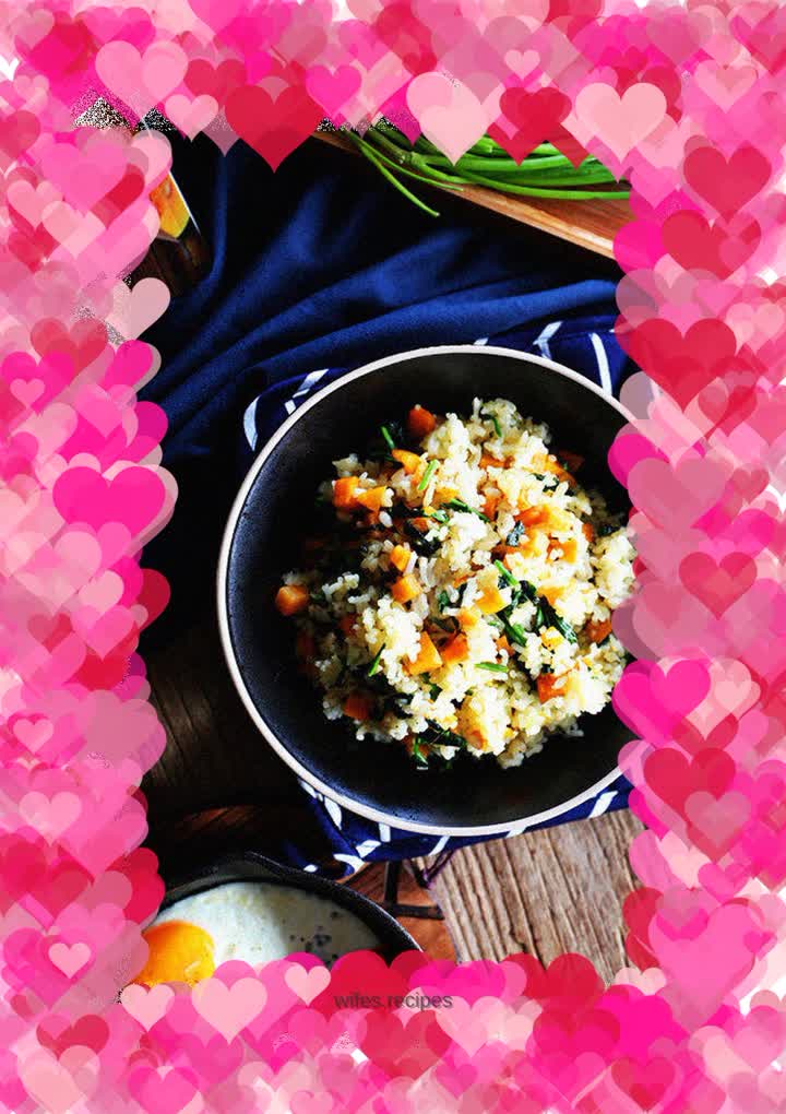 Healthy staple food: sweet potato, spinach and brown rice