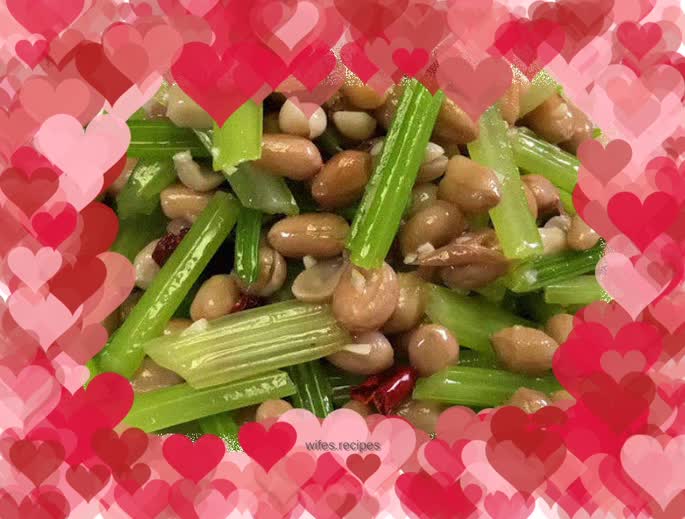 Celery mixed with peanuts