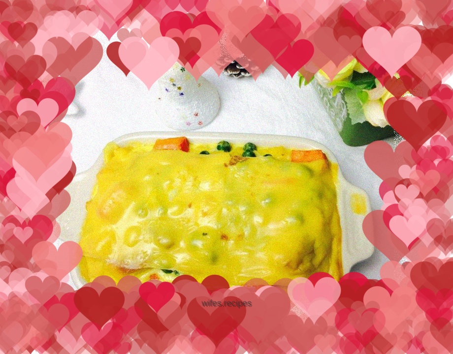 Vegetable and Cheesy Heart Bread Pudding