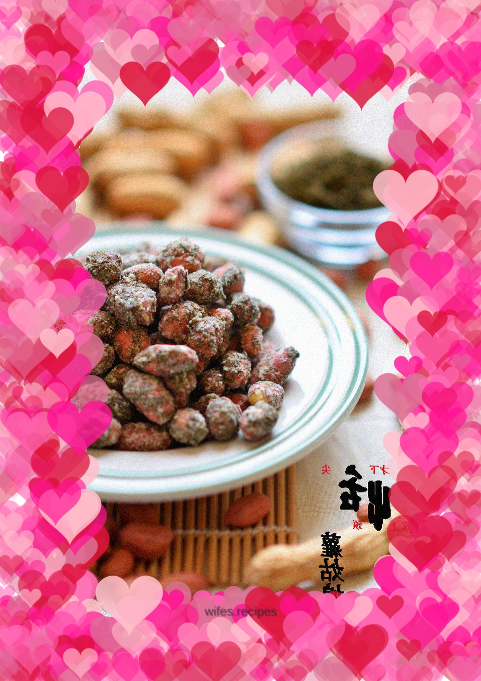 Frosted peanuts hanging on moss