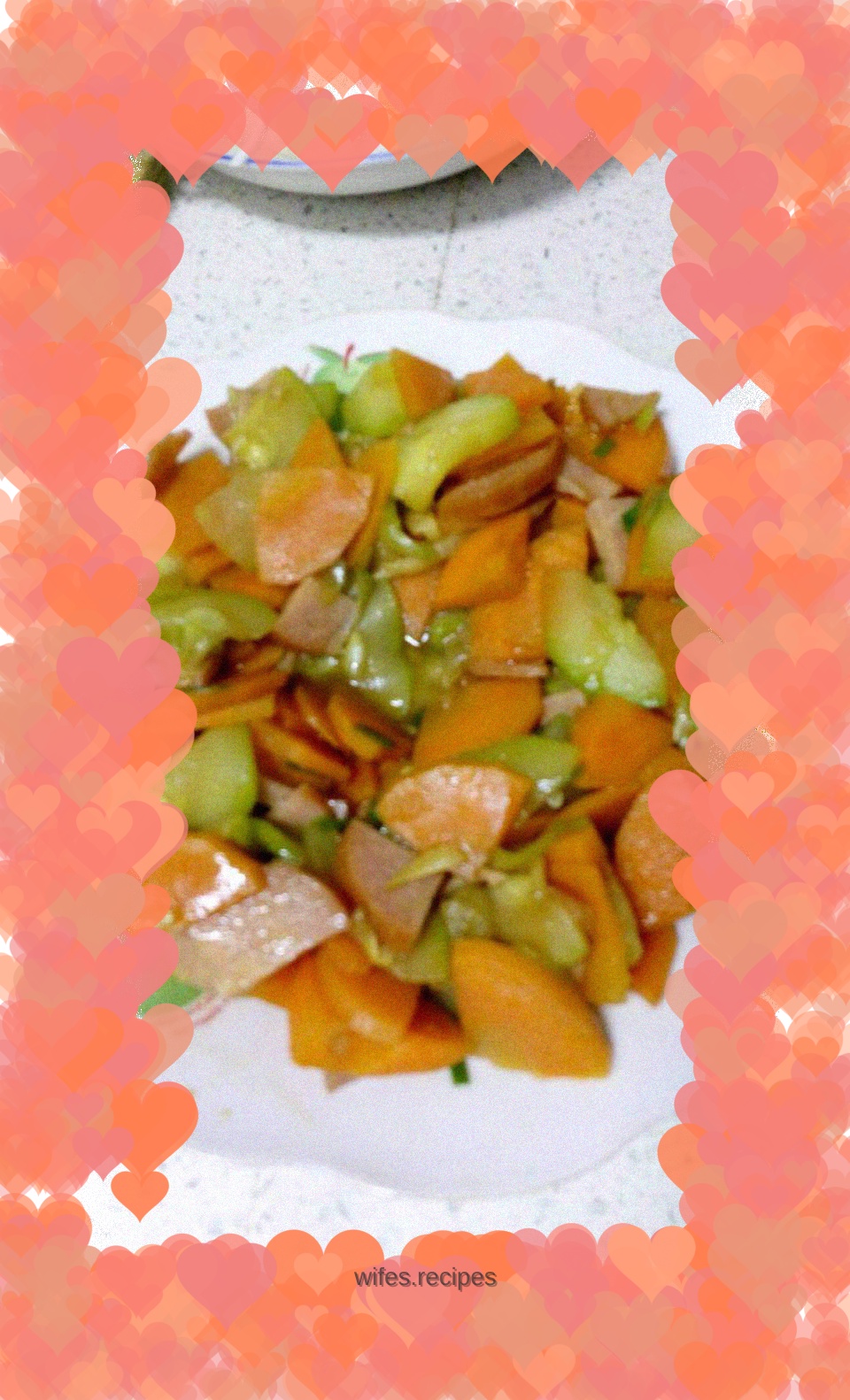 Stir-fried zucchini, carrots and sausages