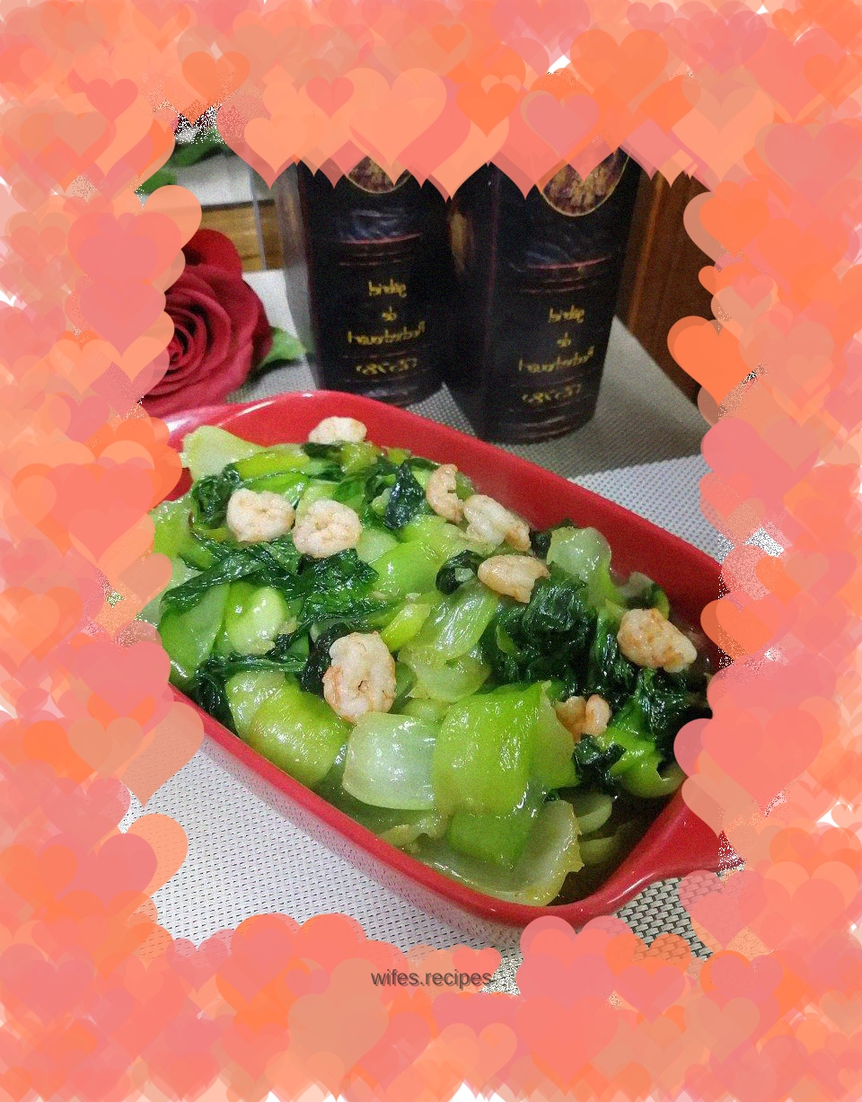 Stir-fried shrimps with rapeseed