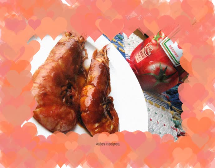 Prawns with tomato sauce and red wine