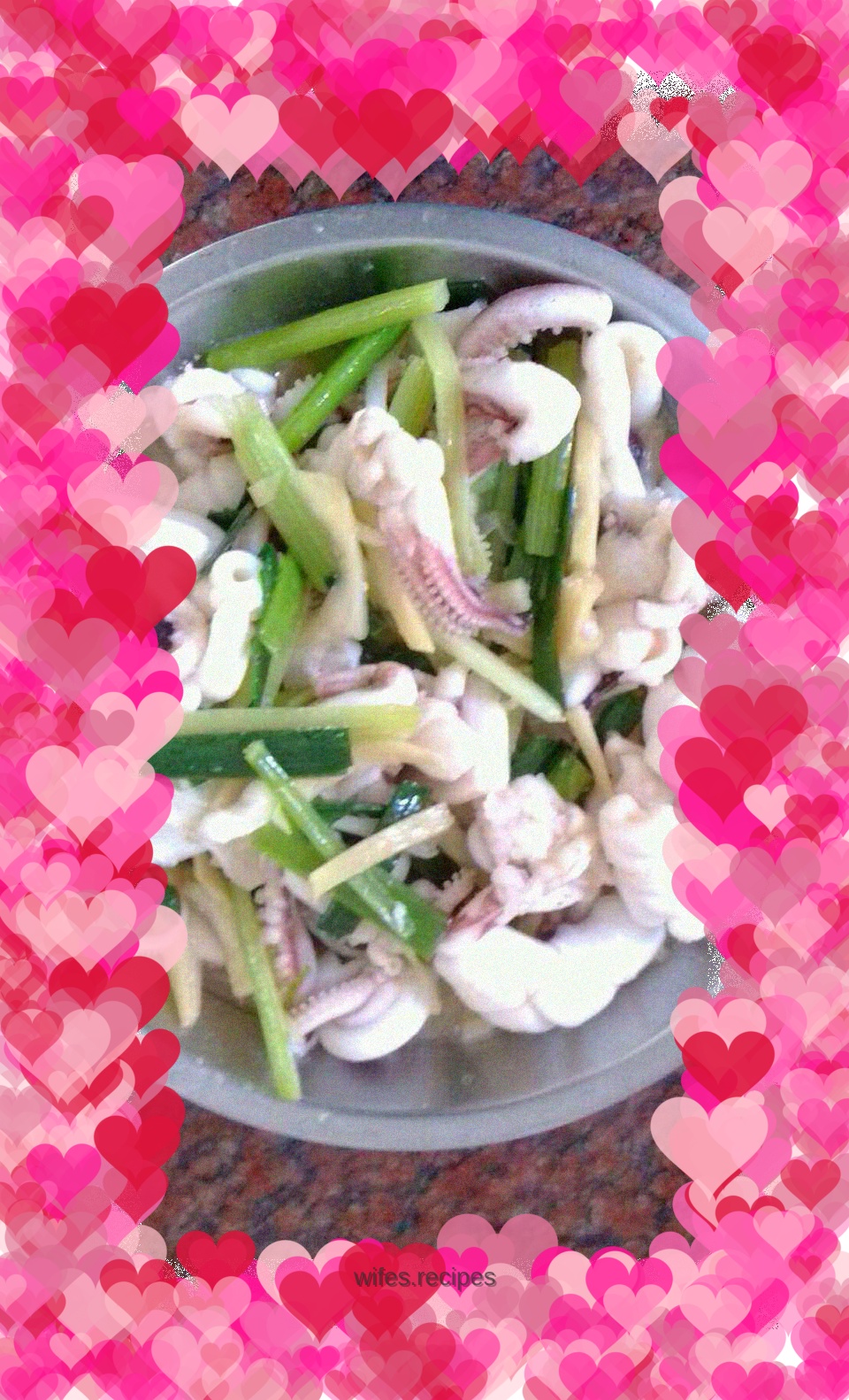 Fried cuttlefish with celery and garlic sprouts