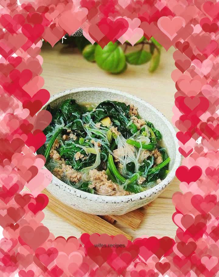 Stir-fried Vermicelli with Spinach and Minced Pork