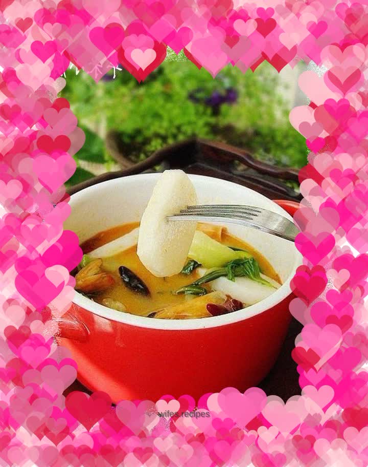 Boiled rice cake with shrimp head, rapeseed