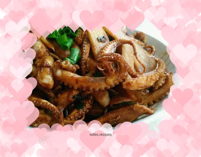 Stir-fried small octopus with wild rice