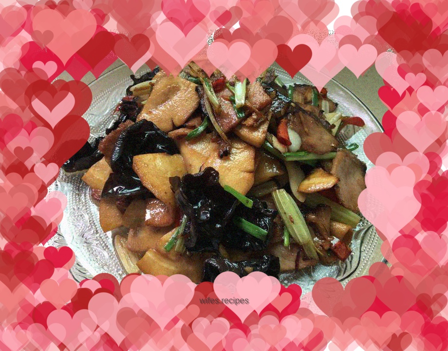 Stir-fried bacon with spring bamboo shoots