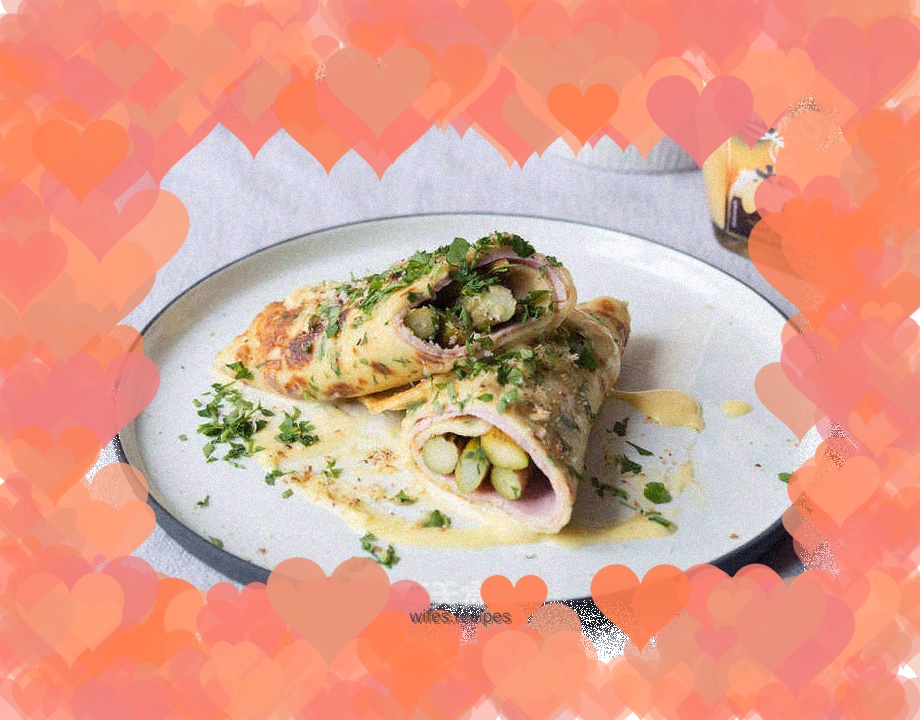 Asparagus Crepes with Eggnog Hollandaise Sauce