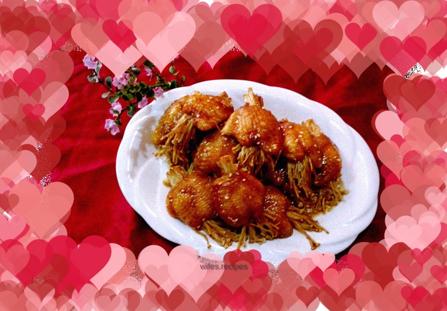 Grilled Boneless Chicken Wings and Enoki Mushrooms