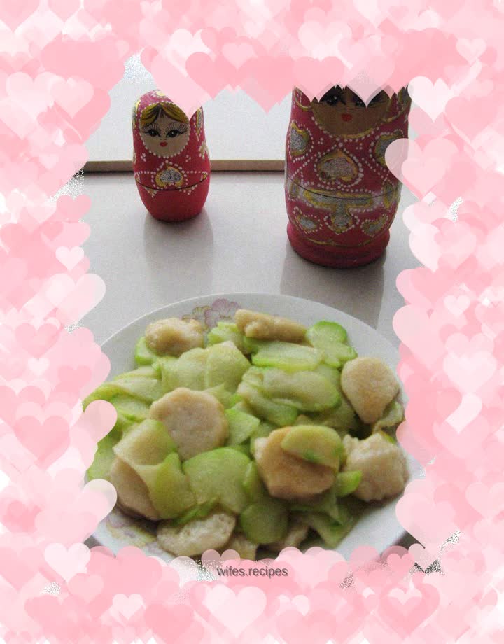 Stir-fried chayote with cuttlefish balls
