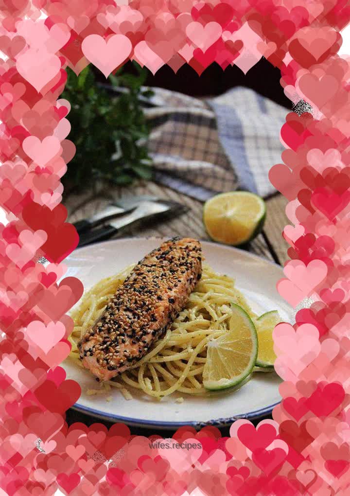 Crispy salmon with pesto pasta