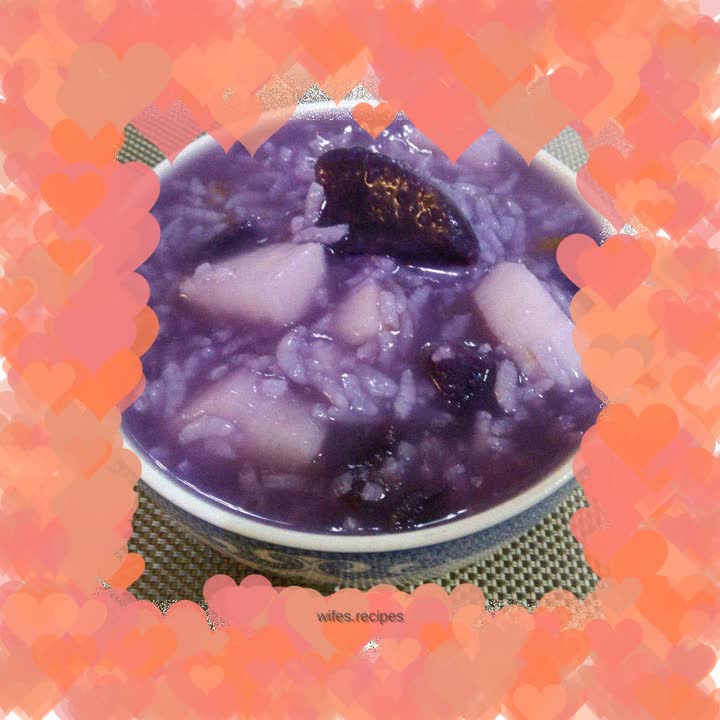 Purple sweet potato, yam and rice porridge