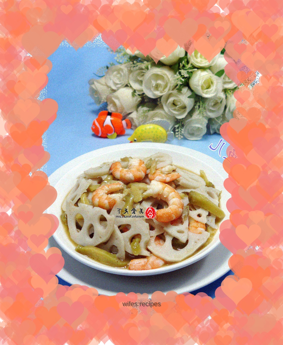 Stir-fried lotus root with pickled mustard, shrimp and meat
