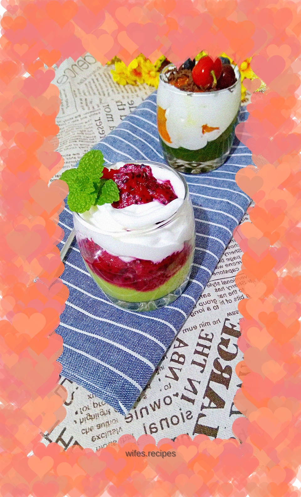 Summer colorful creamy fruit cup