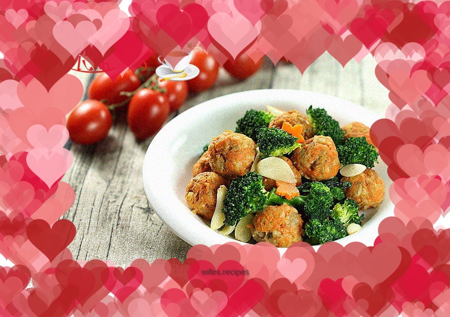 Stir-fried carrot balls with broccoli