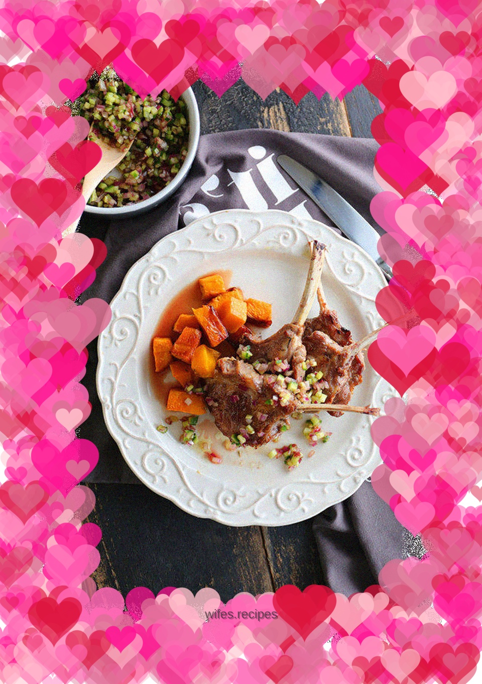 Pan-fried lamb chops with thyme-roasted pumpkin