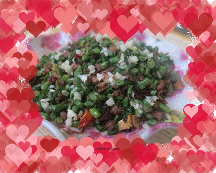 Special summer appetizer, spicy diced pork and beans, a special dish to go with rice