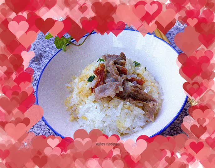 Sliced meat and ham baked rice