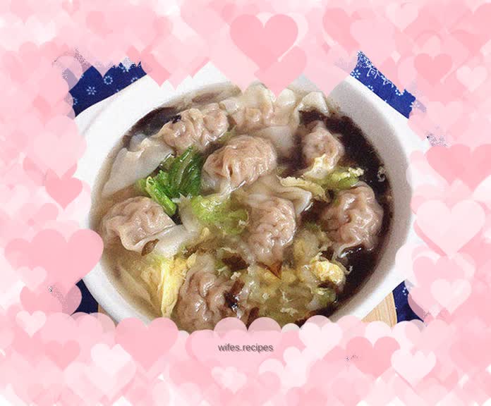 A bowl of warm winter food - cabbage and seaweed wontons