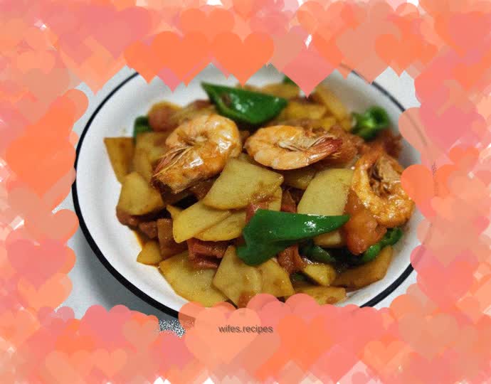 Stir-fried prawns with tomatoes and potatoes