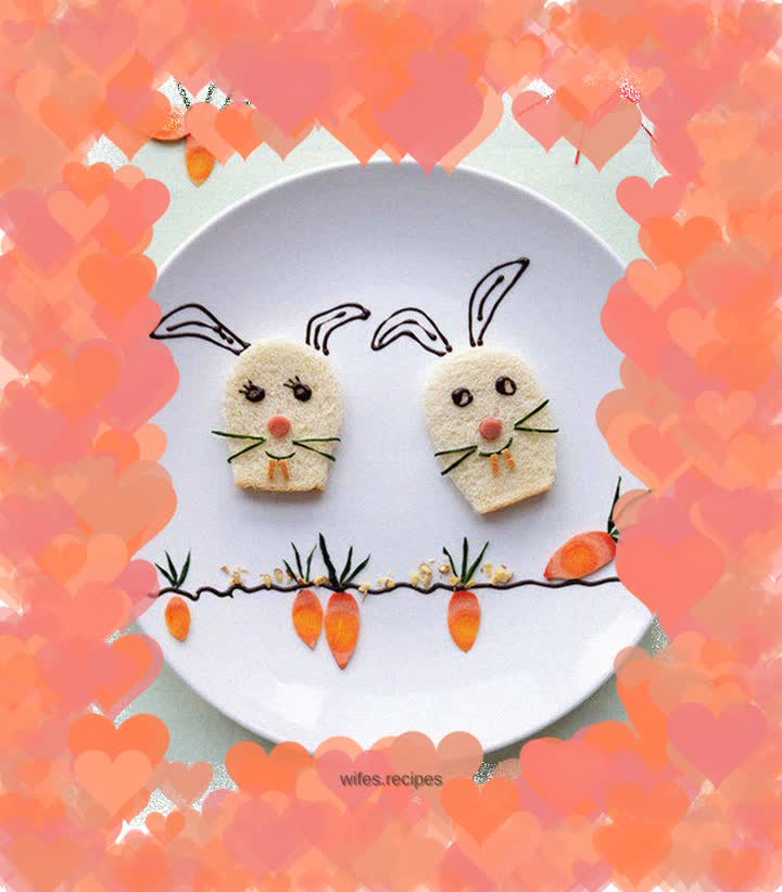 Happy breakfast, cute little rabbit to play with you