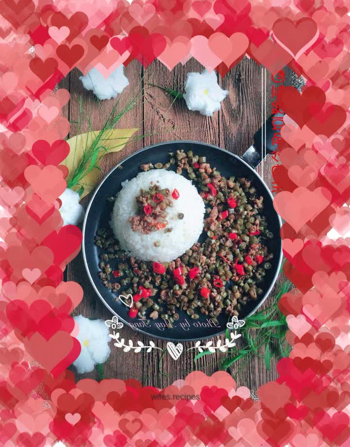 Homemade pickled beans and fried minced pork